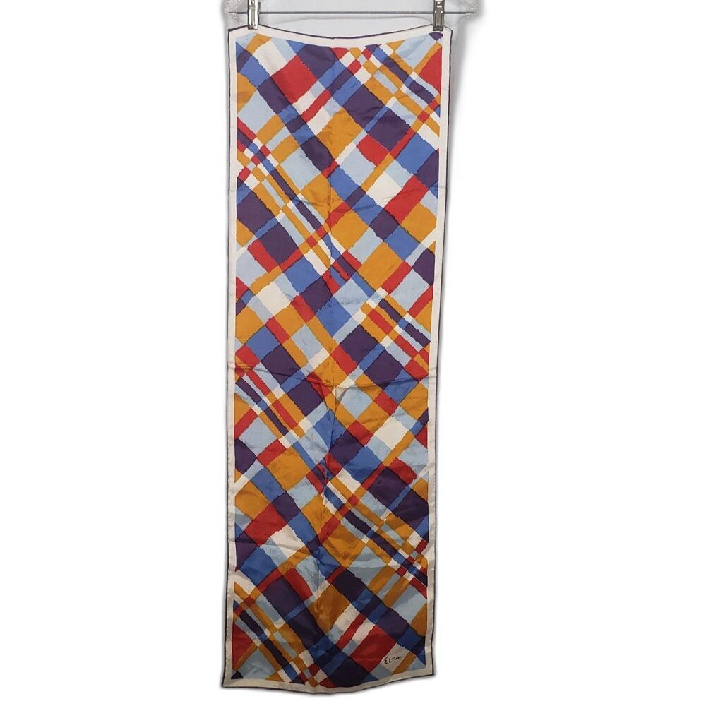 Eltee Vintage 1970's Modern Geometric Retro Designer Scarf Red Blue and Orange